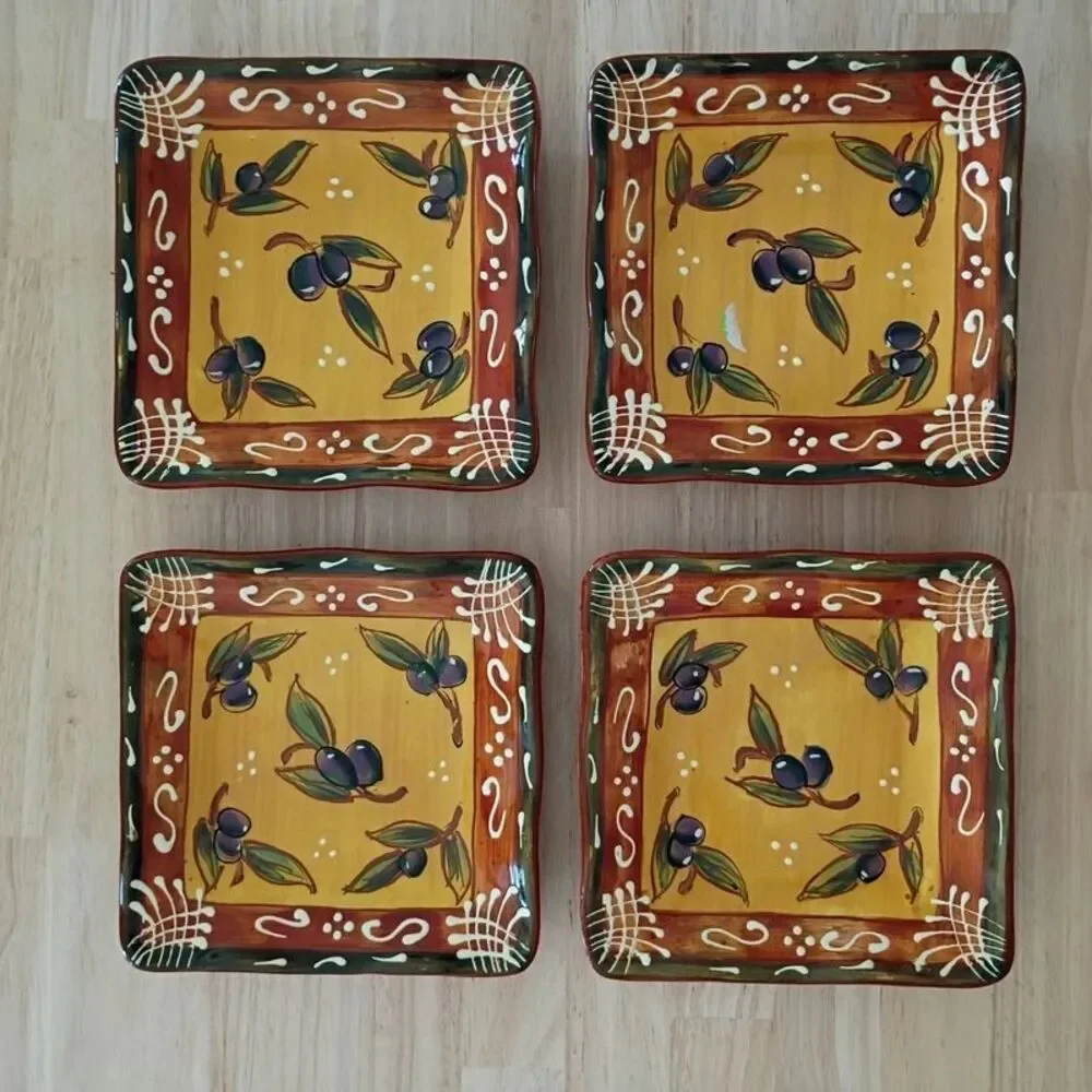 Certified International French Olives Collection Square Canape Plates set of 4